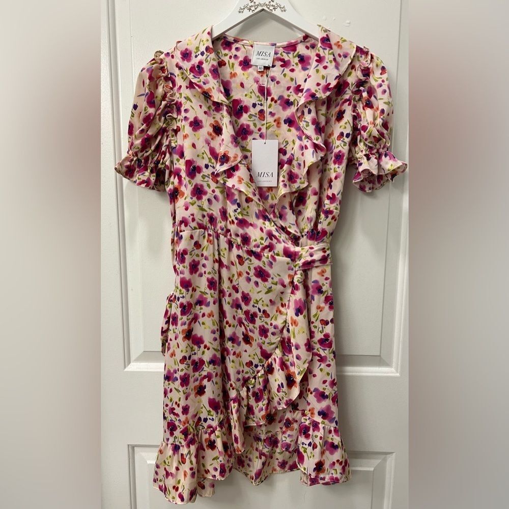 Misa Los Angeles XS Floral True Wrap Dress Feminine Girly Ruffle Vacation Summer